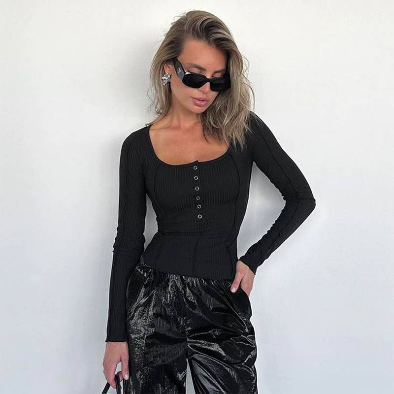 SOLID COLOR SQUARE COLLAR CASUAL ALL-OVER TOP