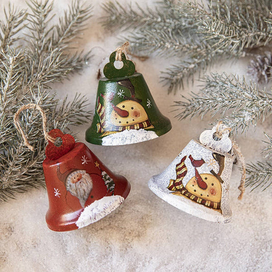 CWMM10397_VINTAGE CHRISTMAS PAINTED METAL BELL ORNAMENTS