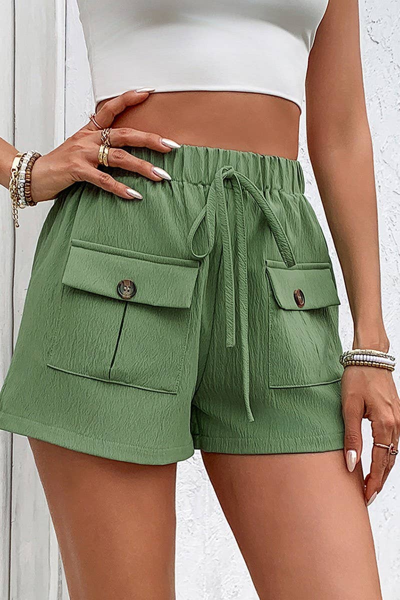 CWBSP0311_DOUBLE POCKET ELASTIC WAIST SHORTS