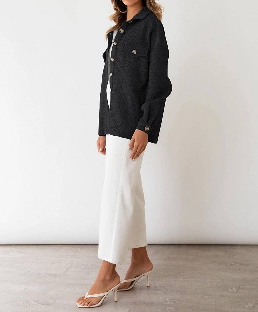 LIGHT CASUAL SOLID COLOR COAT WITH DIAMOND POCKET