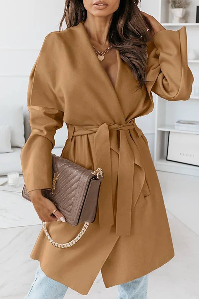 FASHION LONG SLEEVE LACE-UP CARDIGAN SWEATER COAT