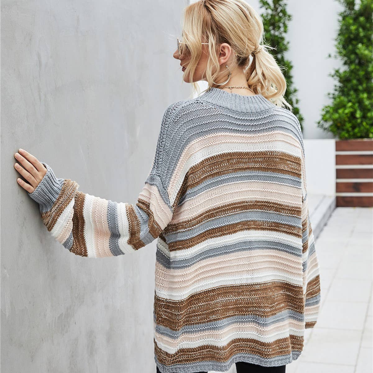 Jumper knitted striped patchwork sweater