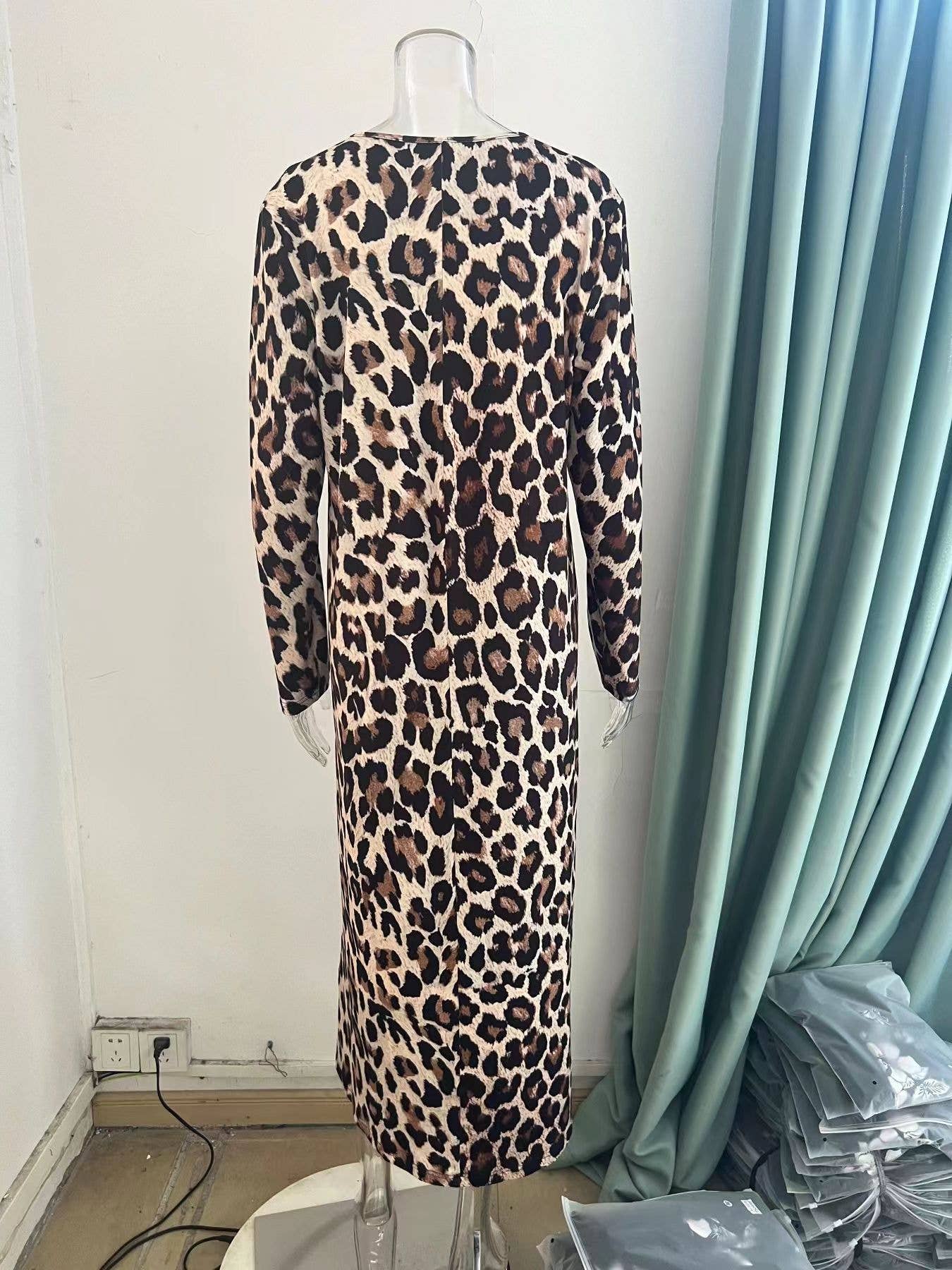 LEOPARD PRINT CASUAL PULLOVER STYLE DRESS