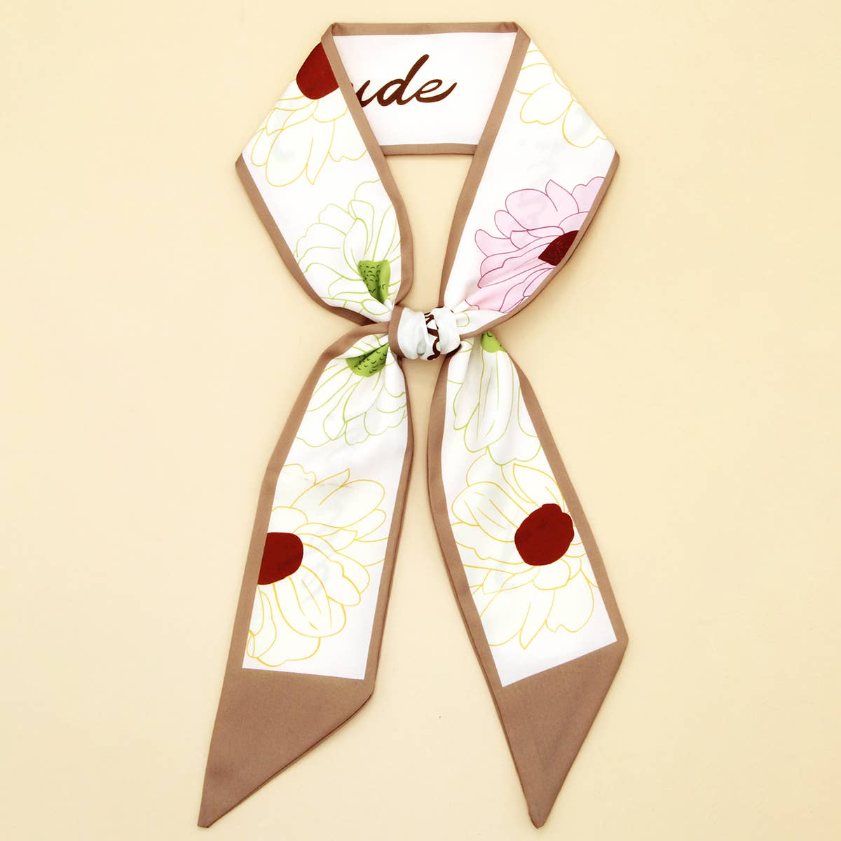 Chic Bowknot Letter Print Skinny Scarf Ribbon_CWASC0099