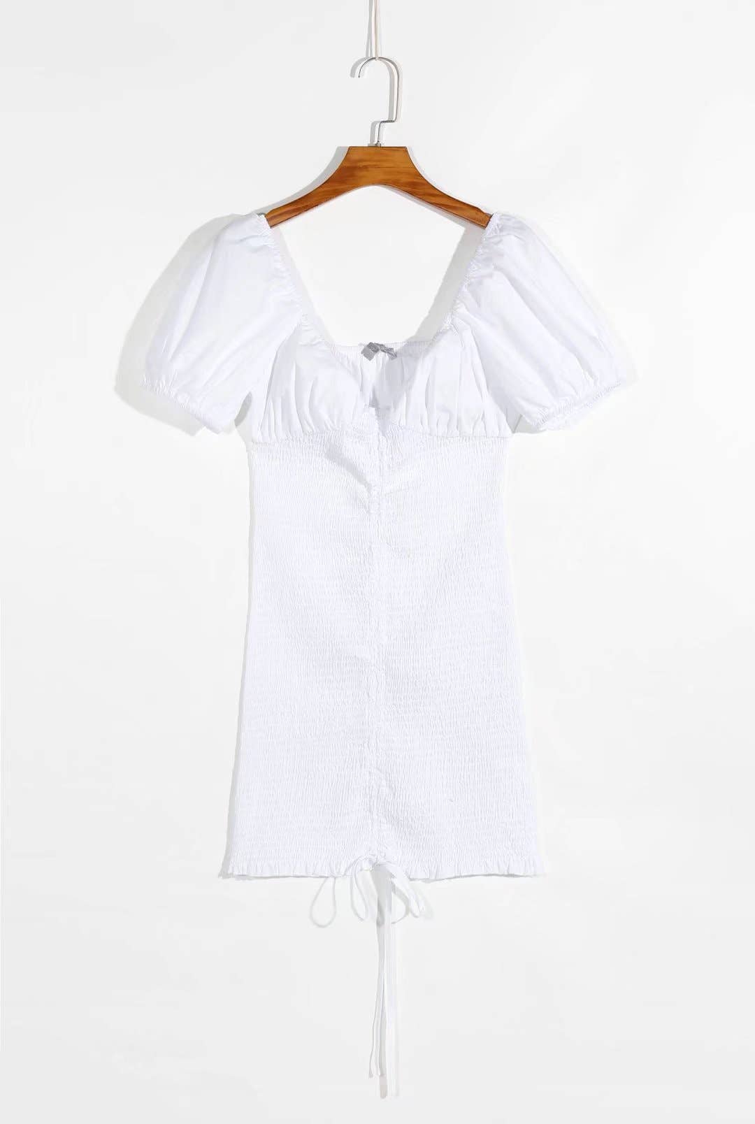 SLIM DRAWSTRING PLEATED HIGH-WAISTED SHORT DRESS