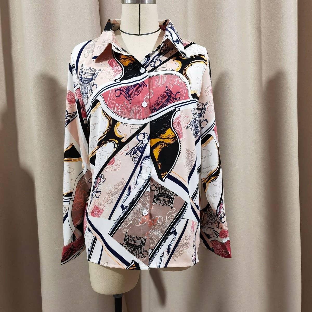 Fashion print loose long-sleeved chiffon shirt