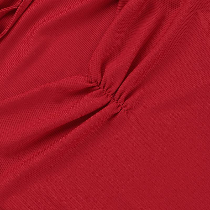 KNIT CREW NECK SPLIT LONG SLEEVE HALTER DRESS