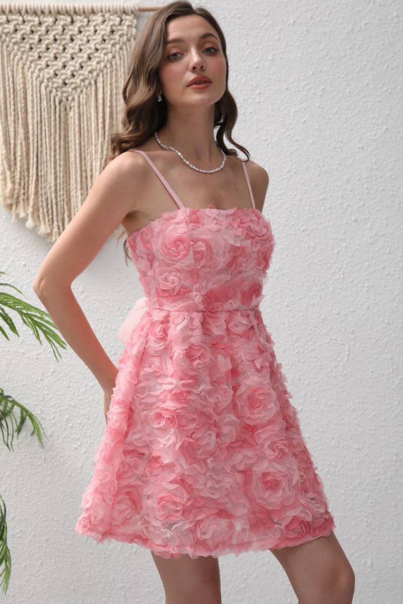 CWDSD10634_ROSE EMBROIDERED BOW TIE SPAGHETTI STRAP DRESS