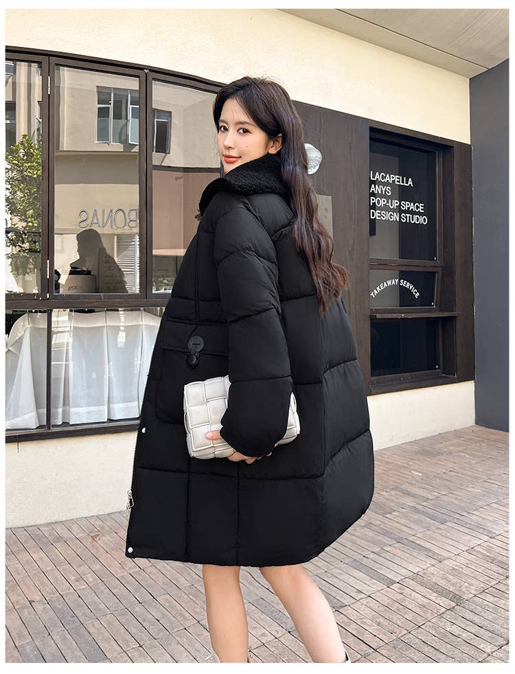 Wool collar big lapel mid - long - style jacket