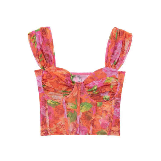 Sheer Corset Tank Top ? Floral Print Chic