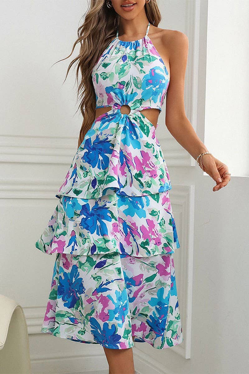 CWDMD4668_SLEEVELESS HALTER NECK CAKE DRESS WITH BOW