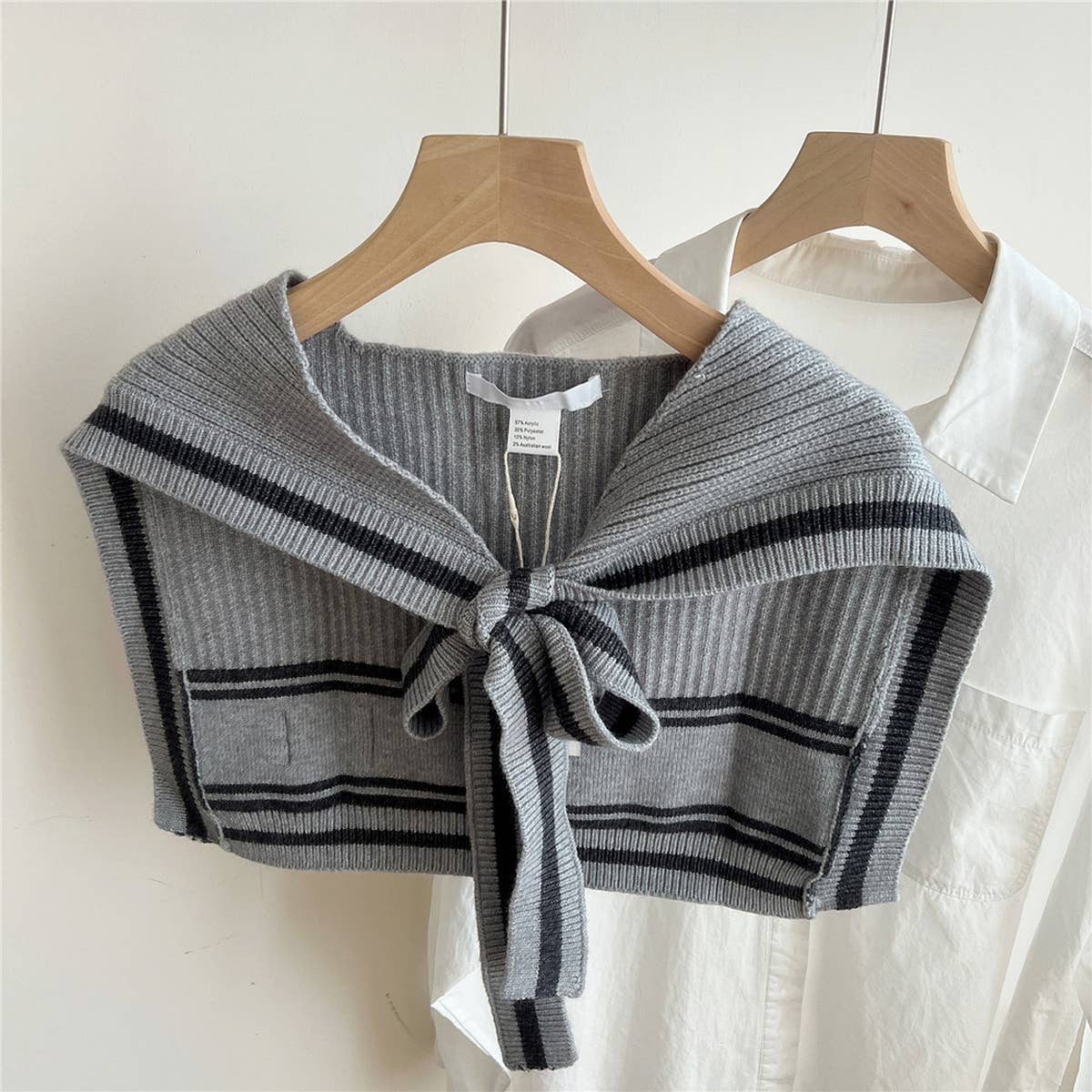 Knit Knot Shawl ? Striped Collar Wrap for Women