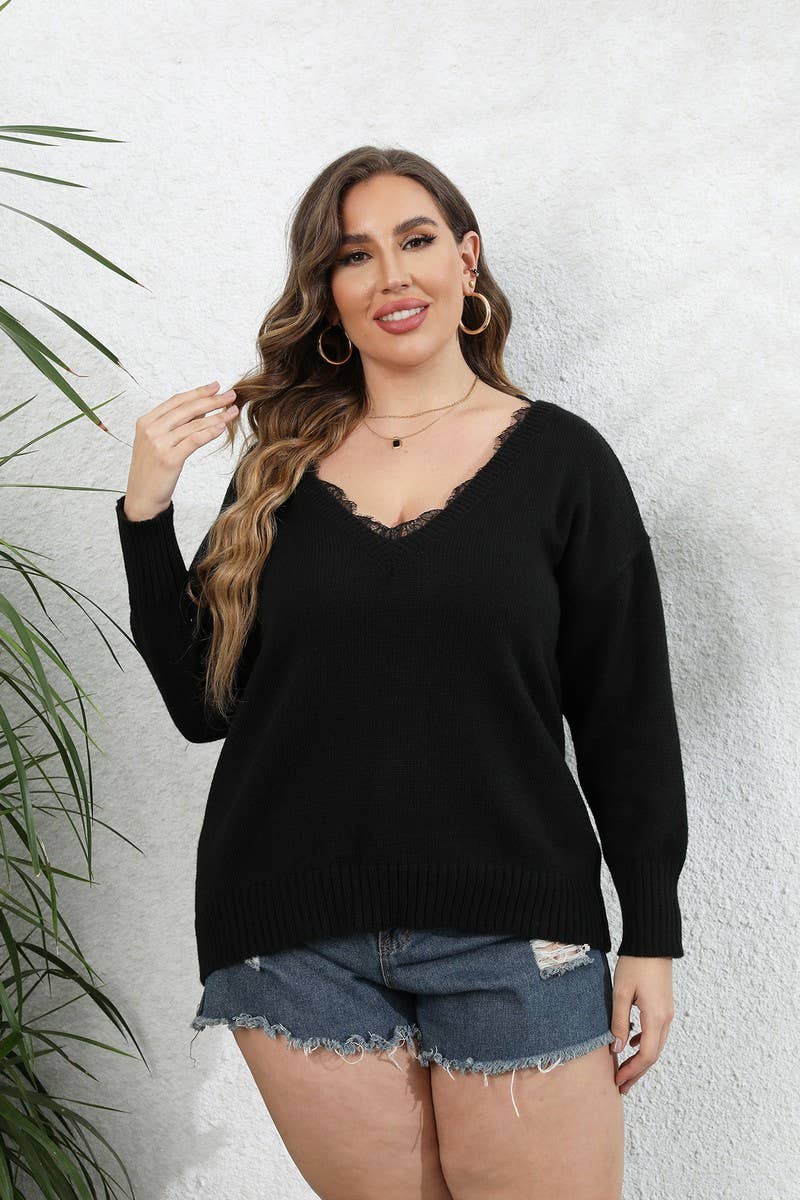 CWOSWL1594_PLUS Size Casual Long Sleeve Pullover Sweater