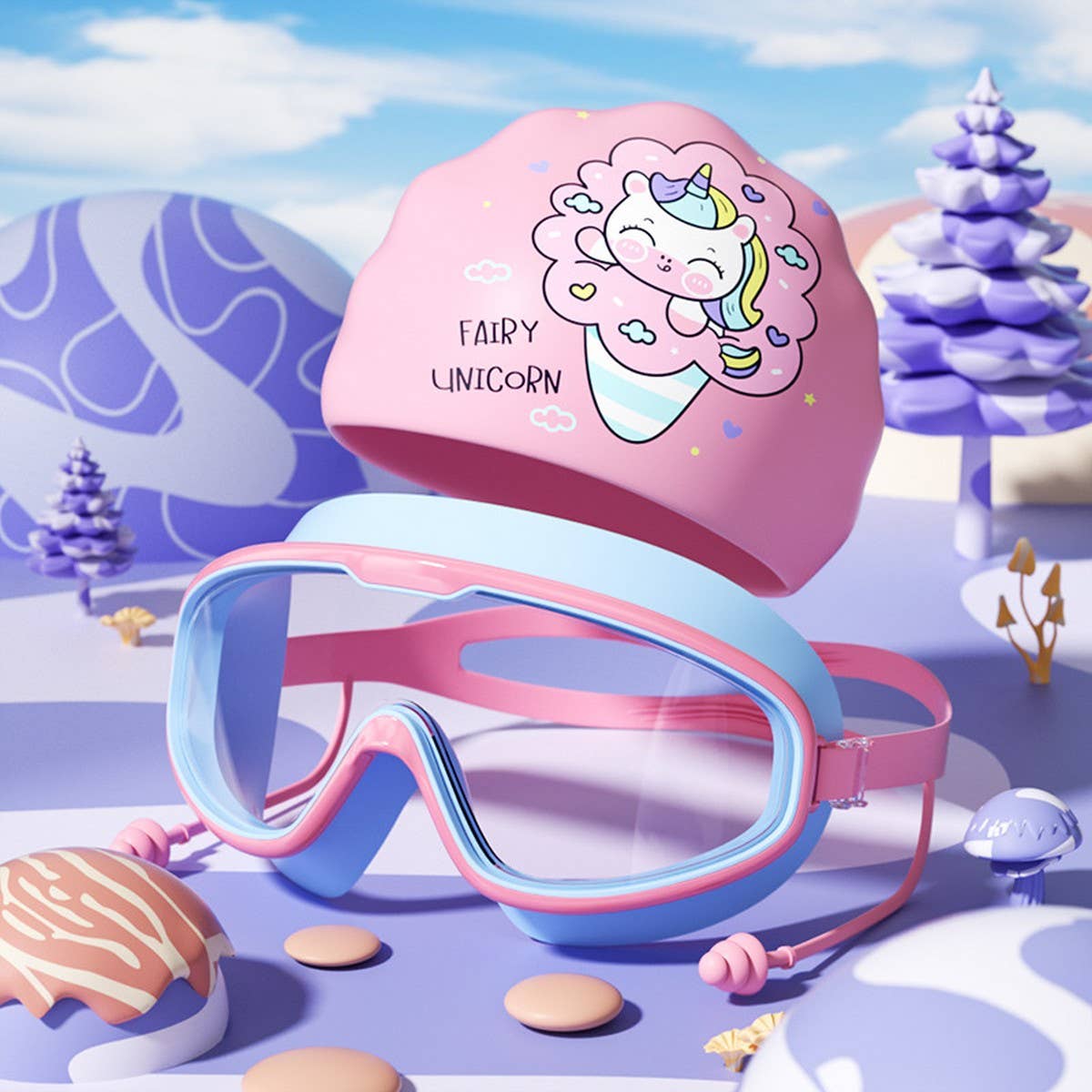 Kids Swim Goggles & Cap Set ? HD Large Frame