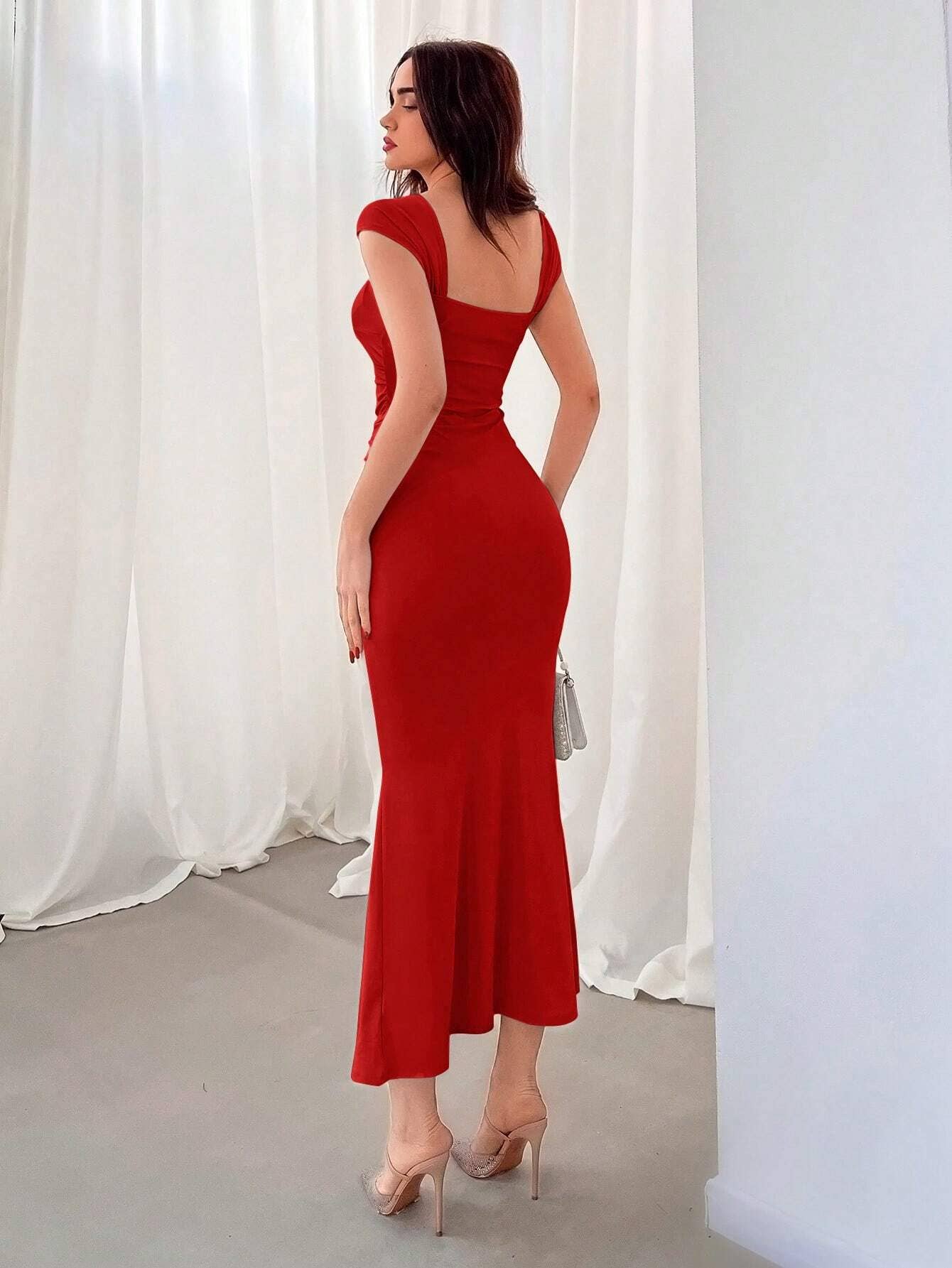 Slim niche pleated milk silk long fishtail skirt