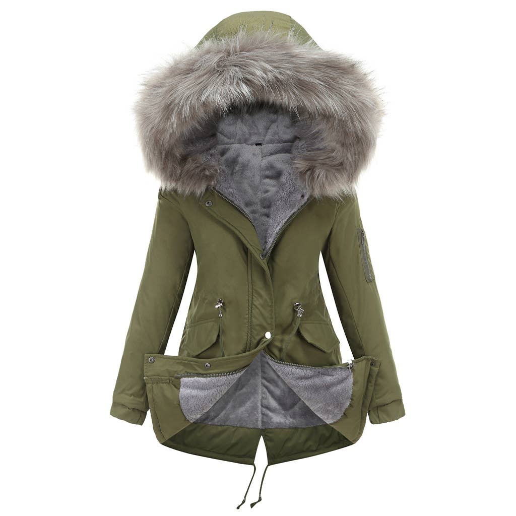 HOODED WARM PADDED JACKET WITH FLEECE