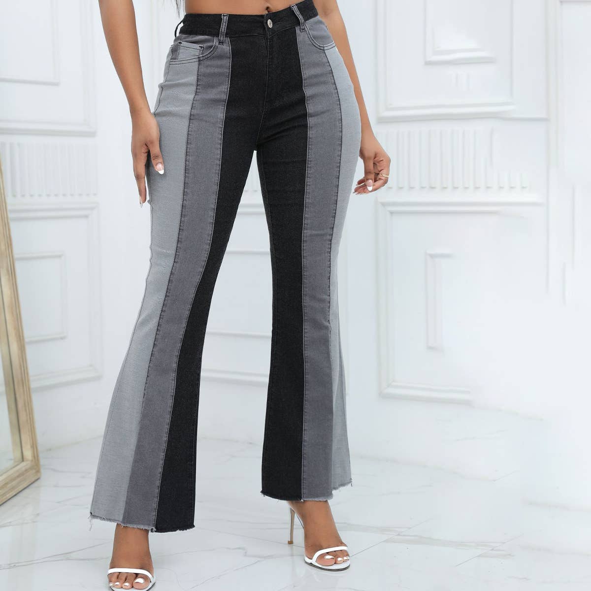 WOMENS WIDE LEG FLARED PANTS SLIM FIT JEANS_CWJP0170