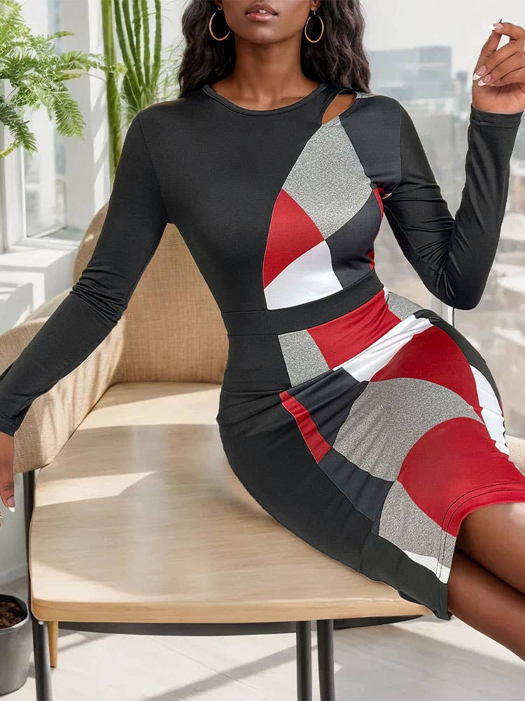 SLIM COMMUTER GEOMETRIC PRINT DRESS