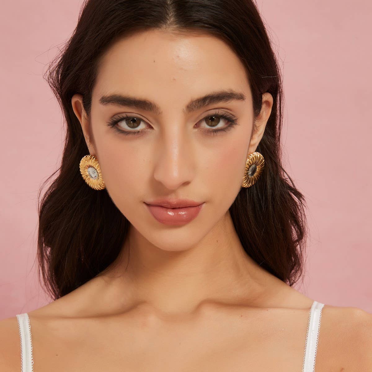 Vintage Round Ribbed Stainless Steel Earrings