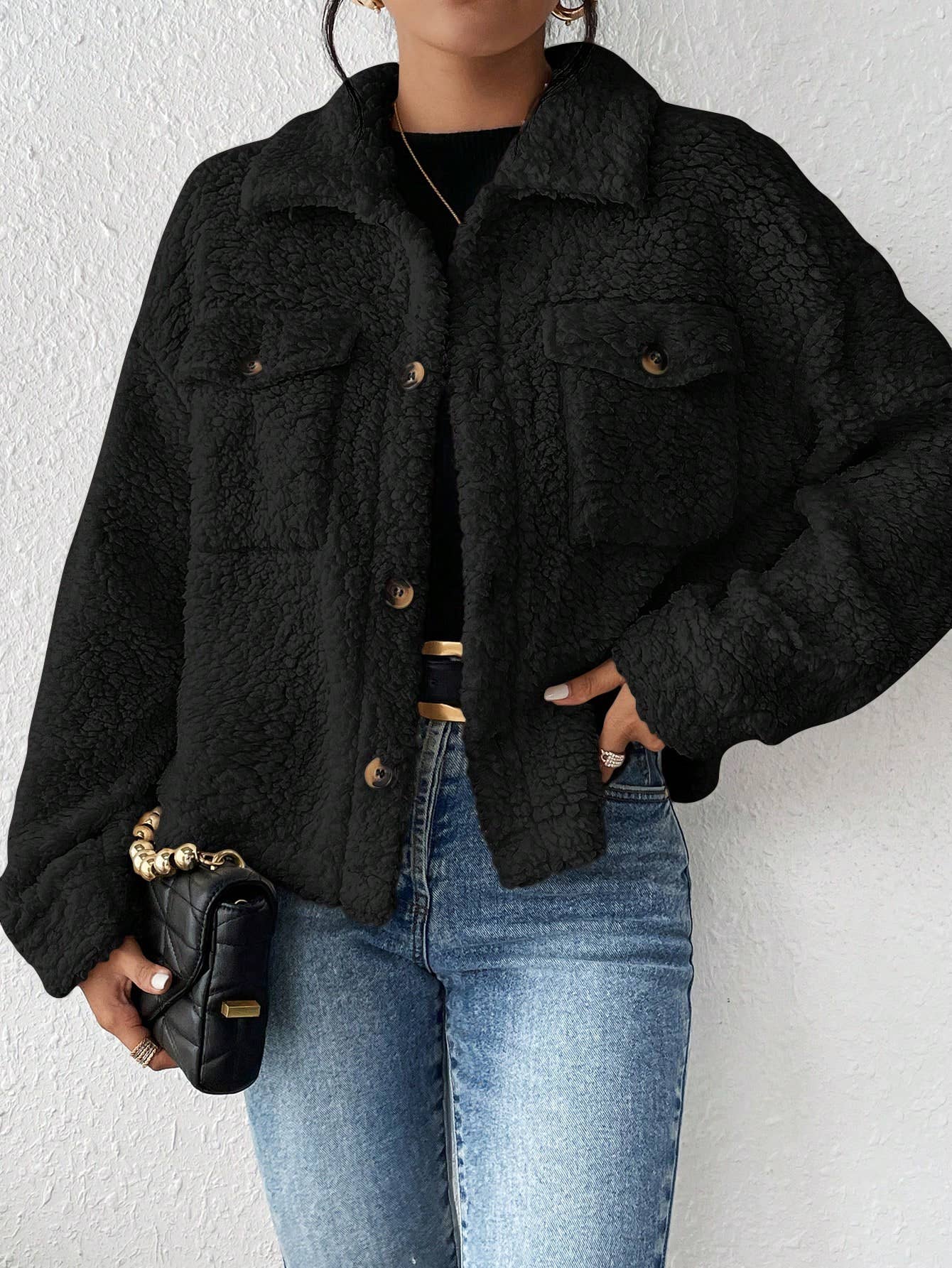 Short single-breasted lapel plush jacket