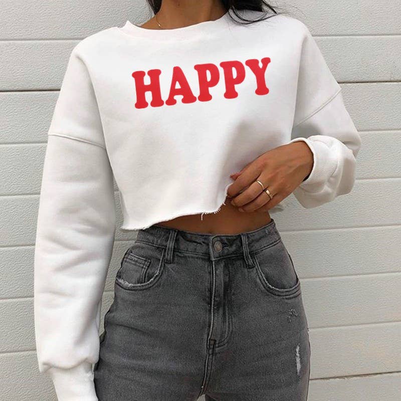 Basic letter-printed pullover short hoodie