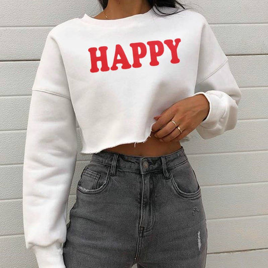 Basic letter-printed pullover short hoodie