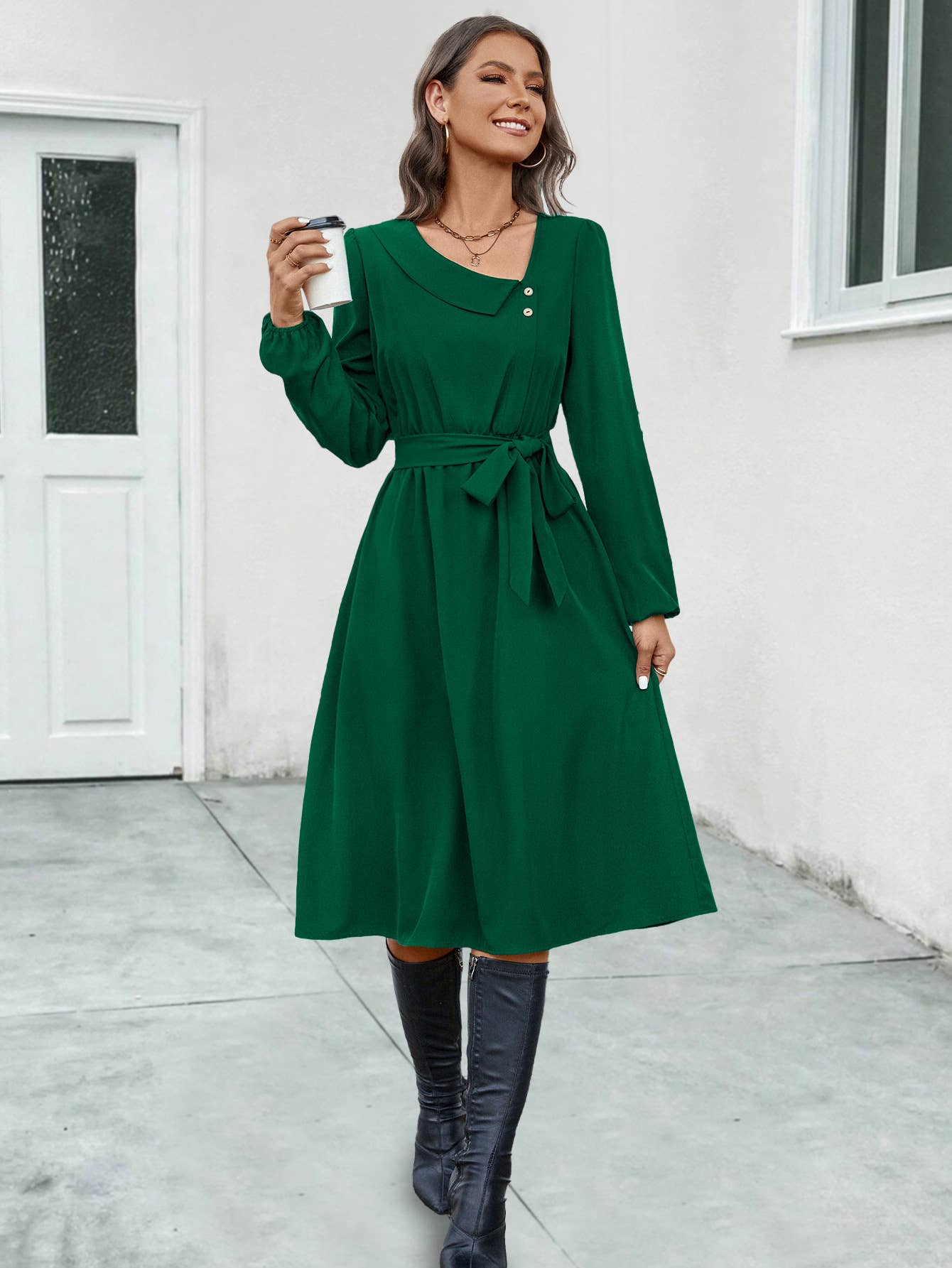 LONG-SLEEVED DRESS WITH IRREGULAR COLLAR