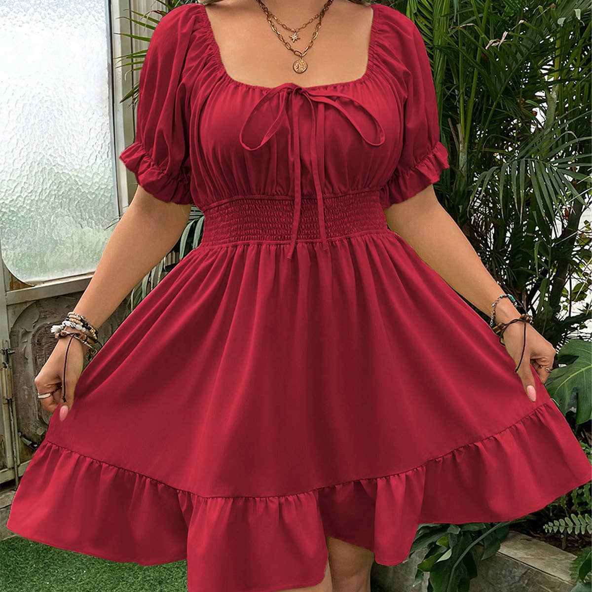 Burgundy A-Line Dress ??Fresh & Sweet Summer Look_CWDSD8519