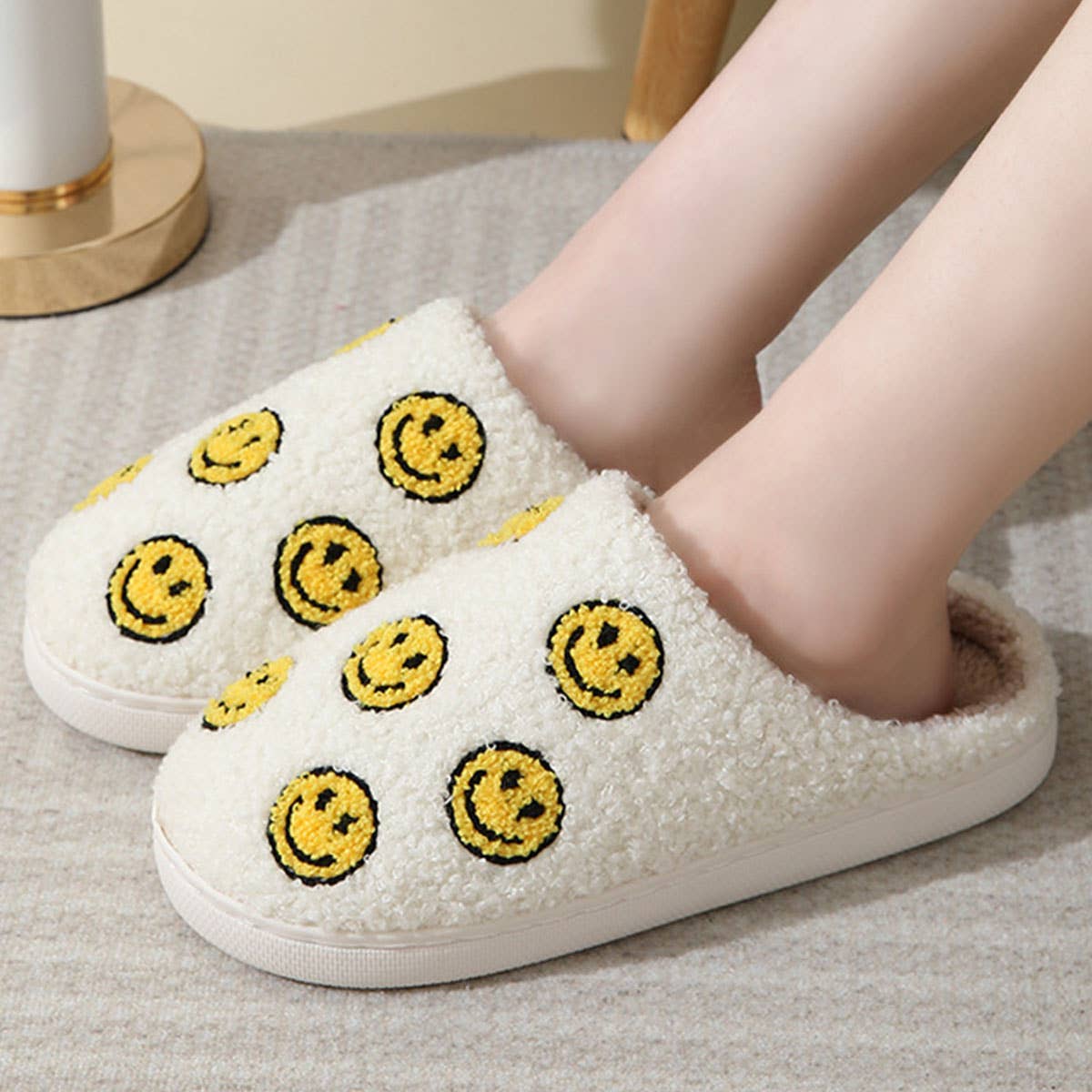 CUTE SEVEN SMILING FACE FUZZY SLIPPERS WOMEN