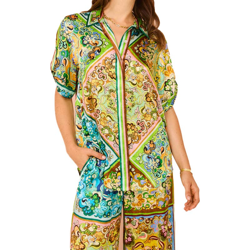 Stylish printed short-sleeved holiday casual suit