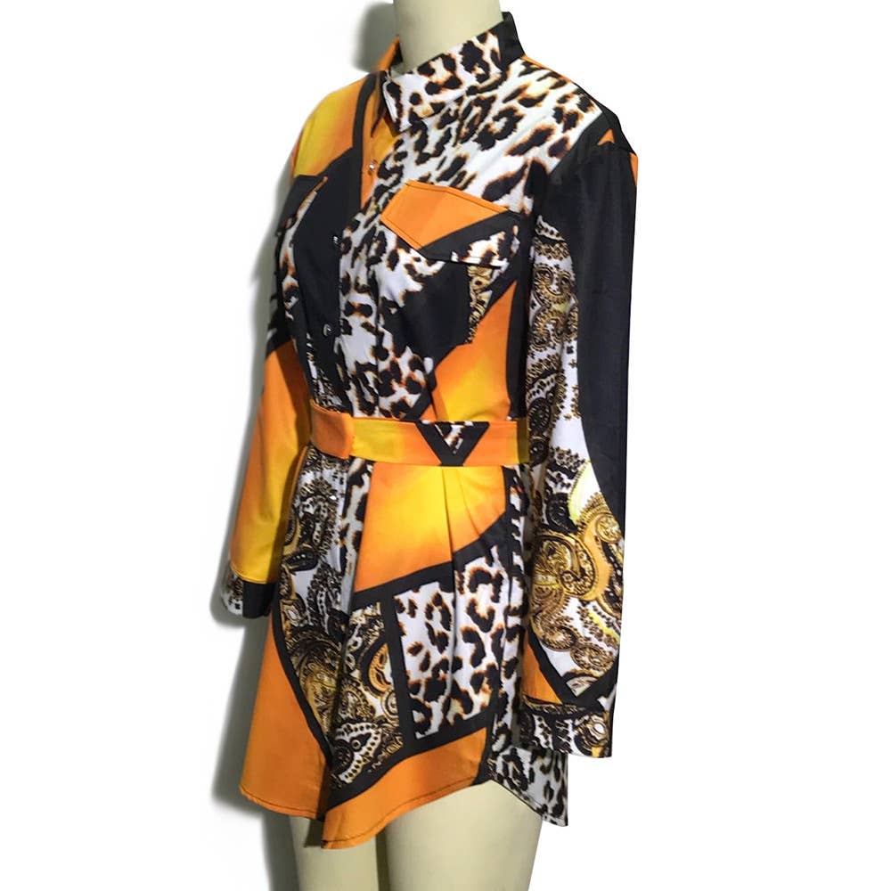 LEOPARD PRINT PATCHWORK STRAP CARDIGAN DRESS