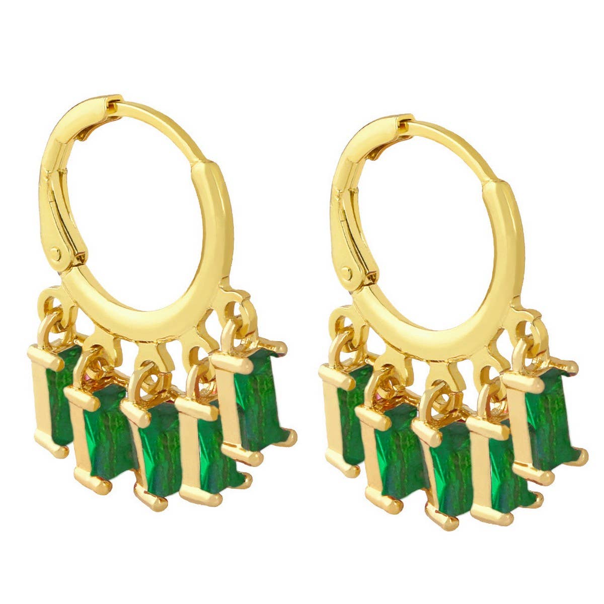RECTANGULAR COLORED ZIRCON TASSEL EARRINGS_CWAJE1006