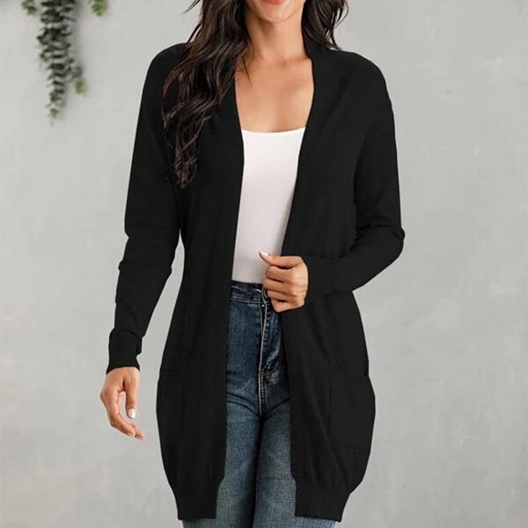 LONG SLEEVE SOLID COLOR CARDIGAN WITHOUT BUTTON