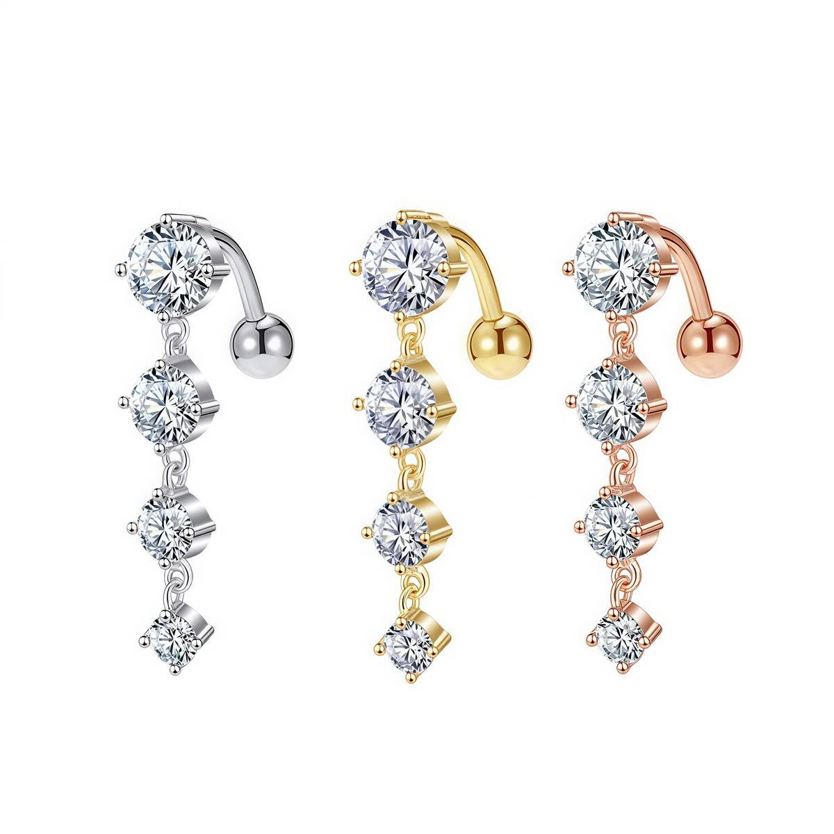 4 Zircon Stainless Steel Reversible Belly Ring_CWMM9458