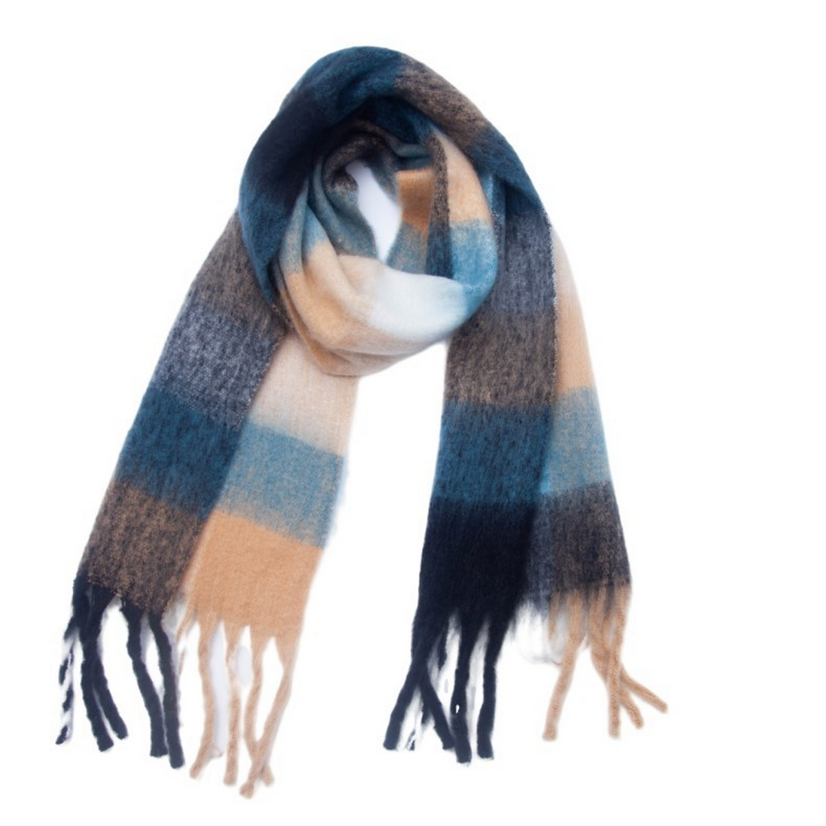 PLAID PATTERN FRINGE TRIM WINTER SCARF_CWASC2691