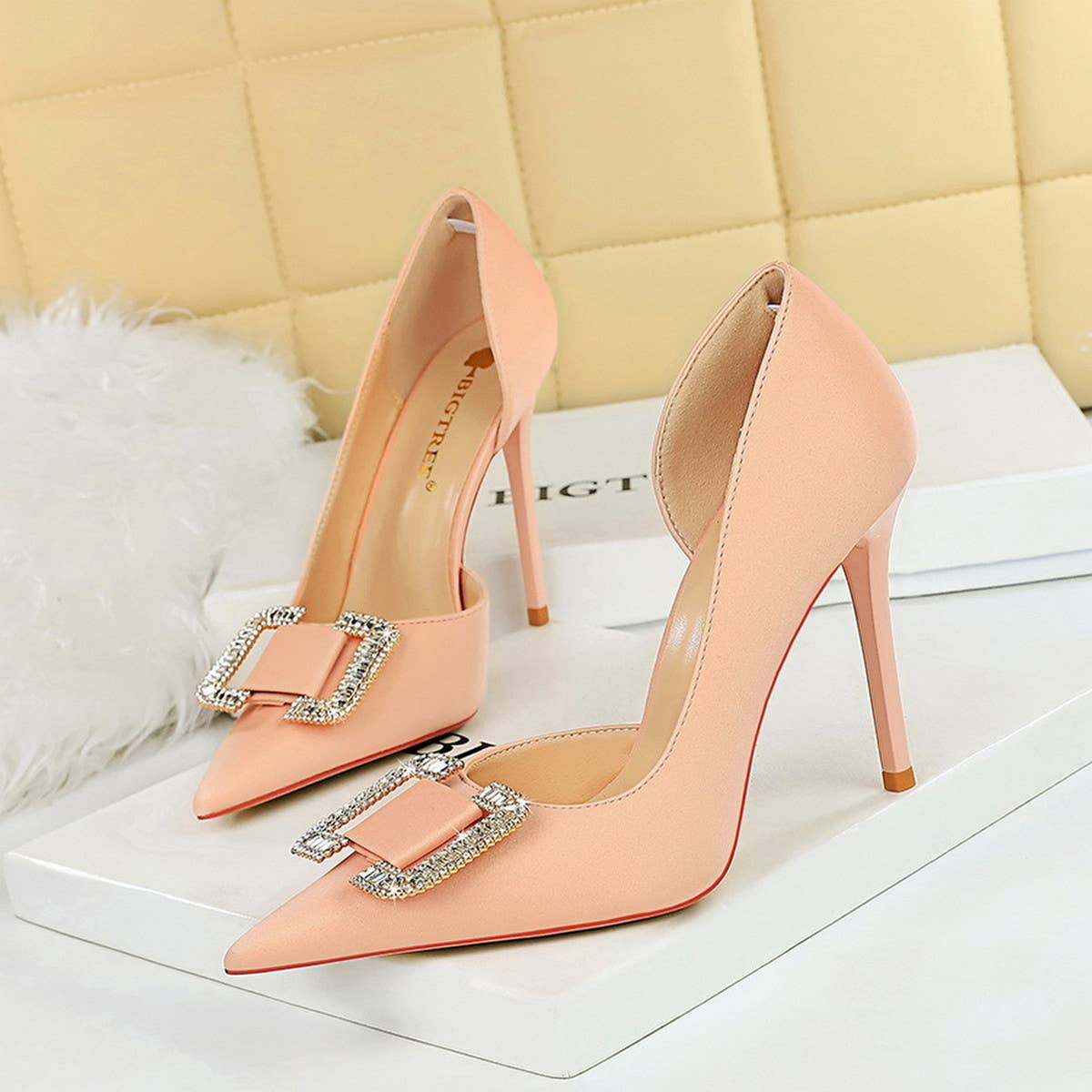 WOMEN RHINESTONE BUCKLE HIGH HEELS