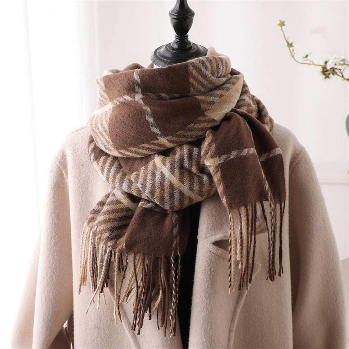 British Plaid Faux Cashmere Scarf for Women_CWASC1444