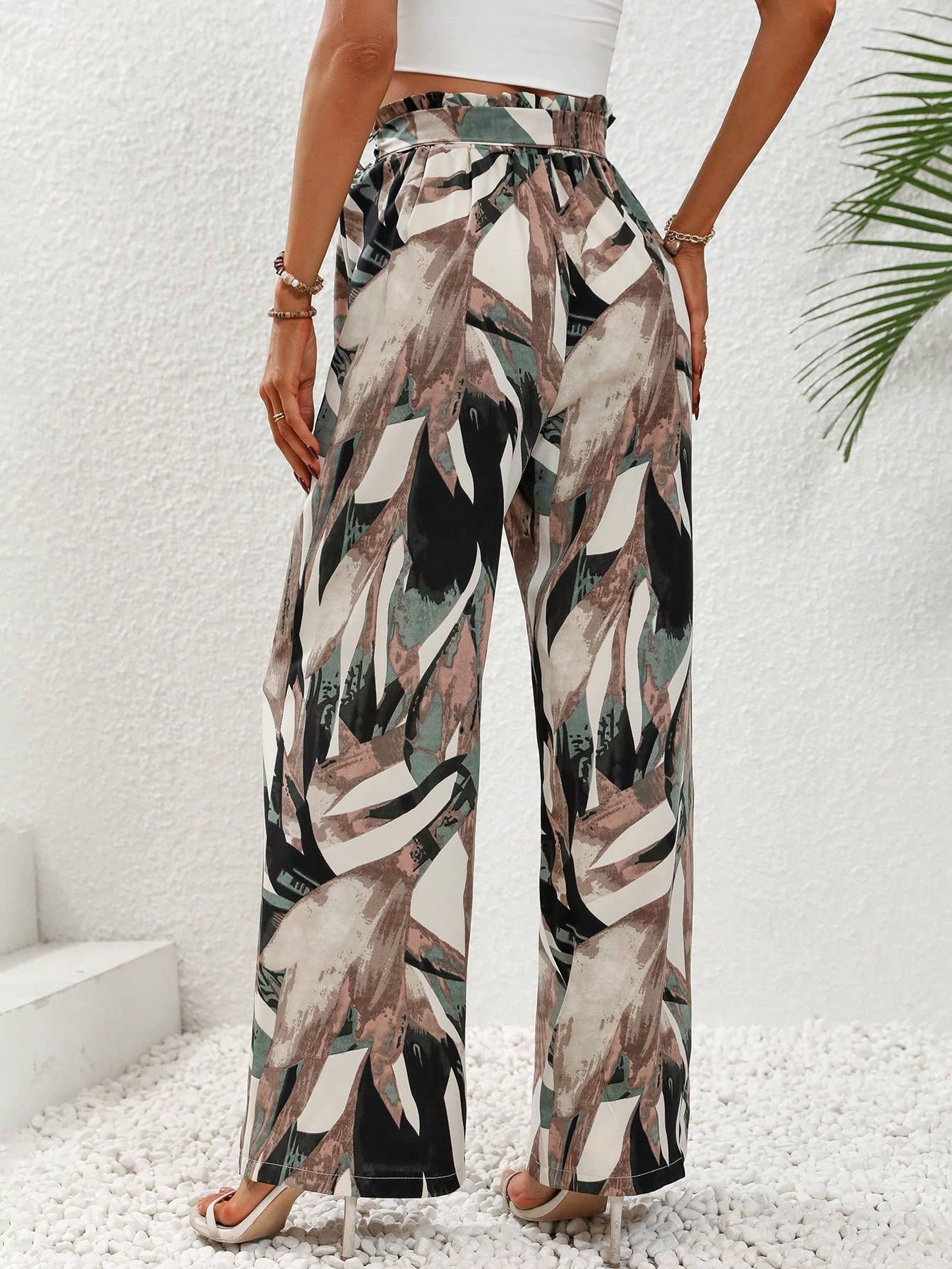 STYLISH PRINTED STRAIGHT-LEG PANTS WITH BOW TIE