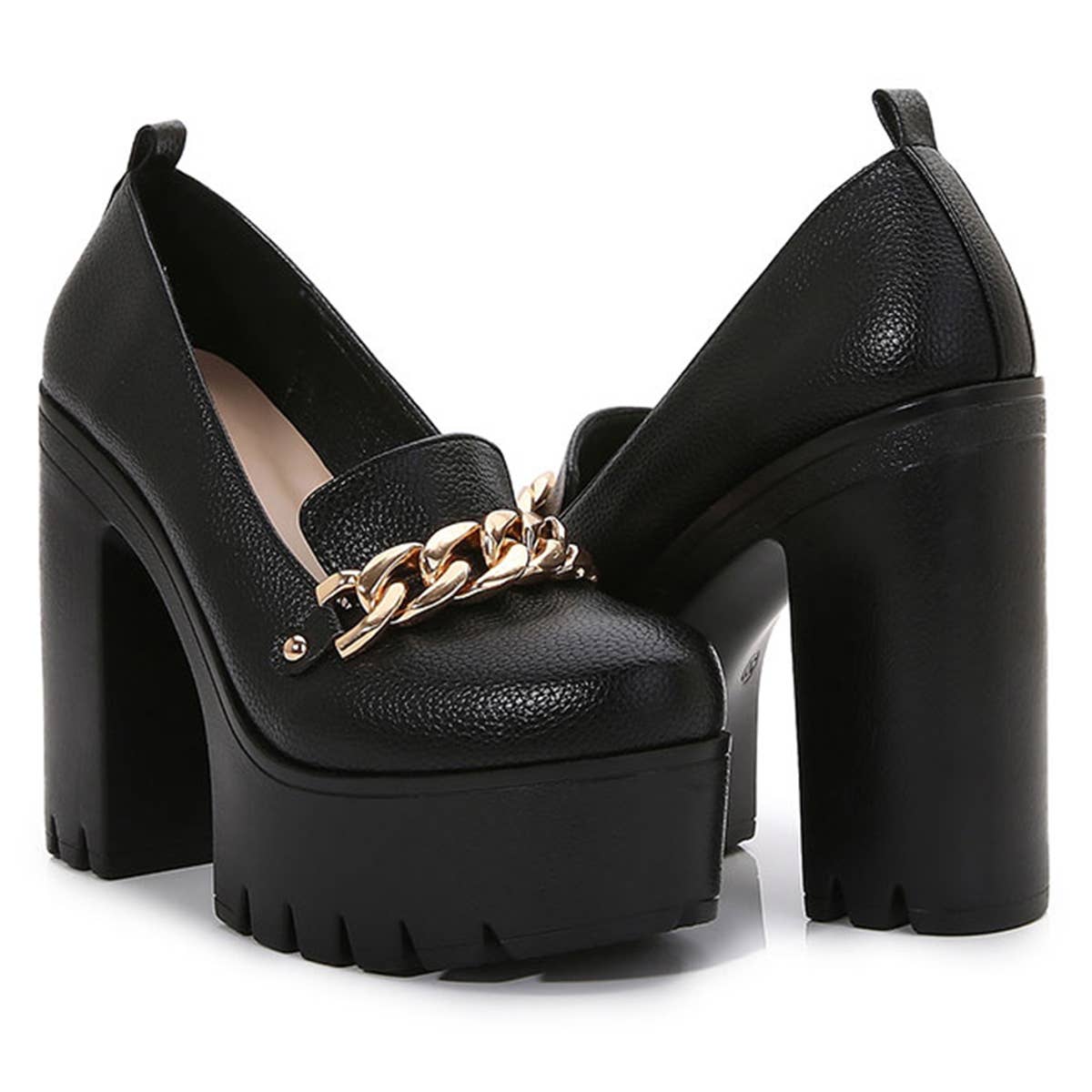 WOMAN BLACK PLATFORM CHUNKY HIGH-HEELED SHOES