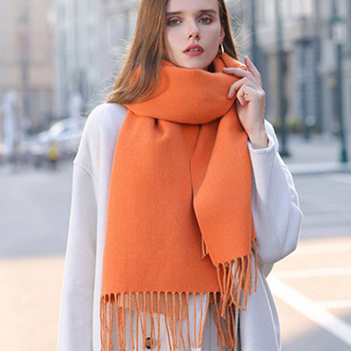 Fashion Scarf - Soft Faux Cashmere with Tassels_CWASC0174