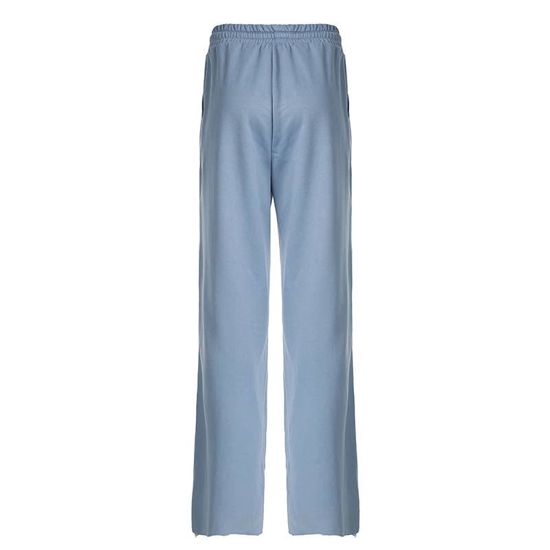 LOOSE SOLID COLOR DRAWSTRING ELASTIC-WAIST PANTS