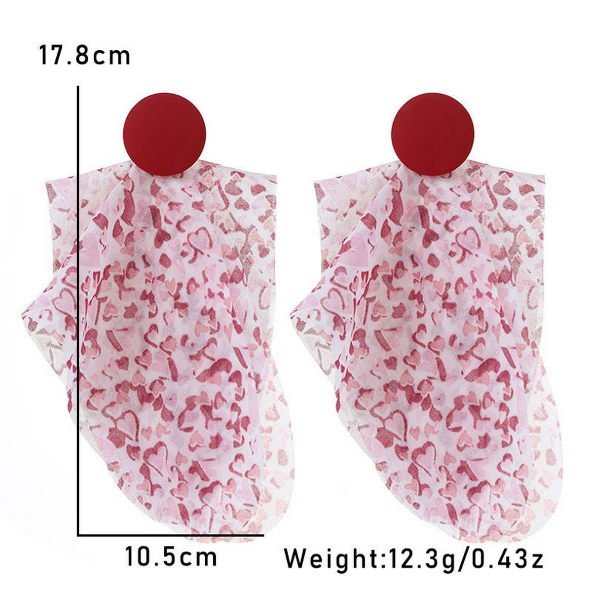 Long Dyed Fabric Heart Earrings ? Handmade Style