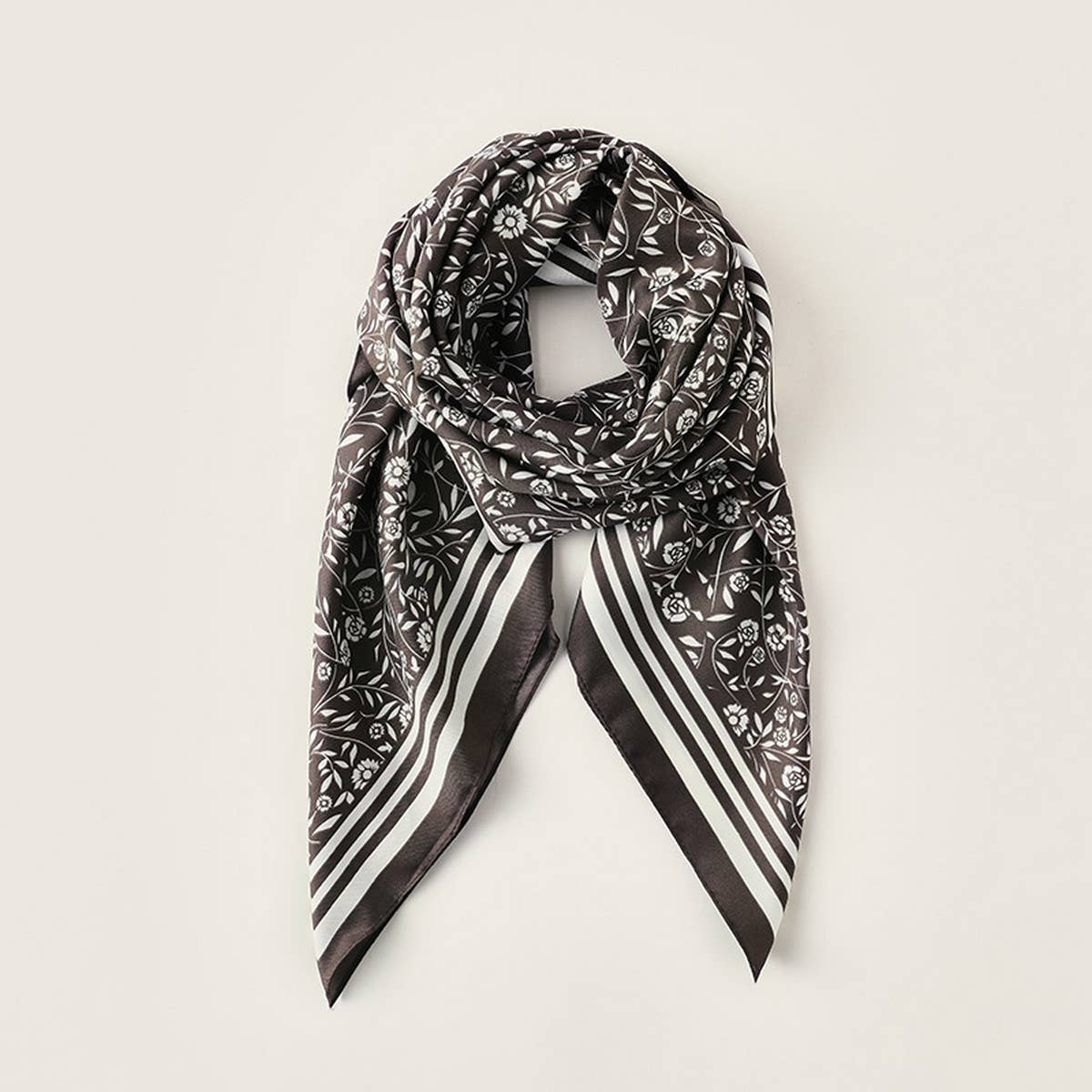 Sweet Floral Faux Silk Scarf - Square Neck Wrap