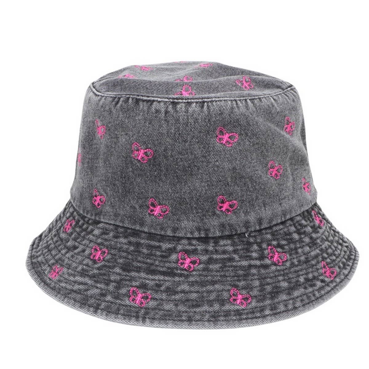 CWAH1520_VINTAGE BUTTERFLY EMBROIDERY DENIM BUCKET HAT
