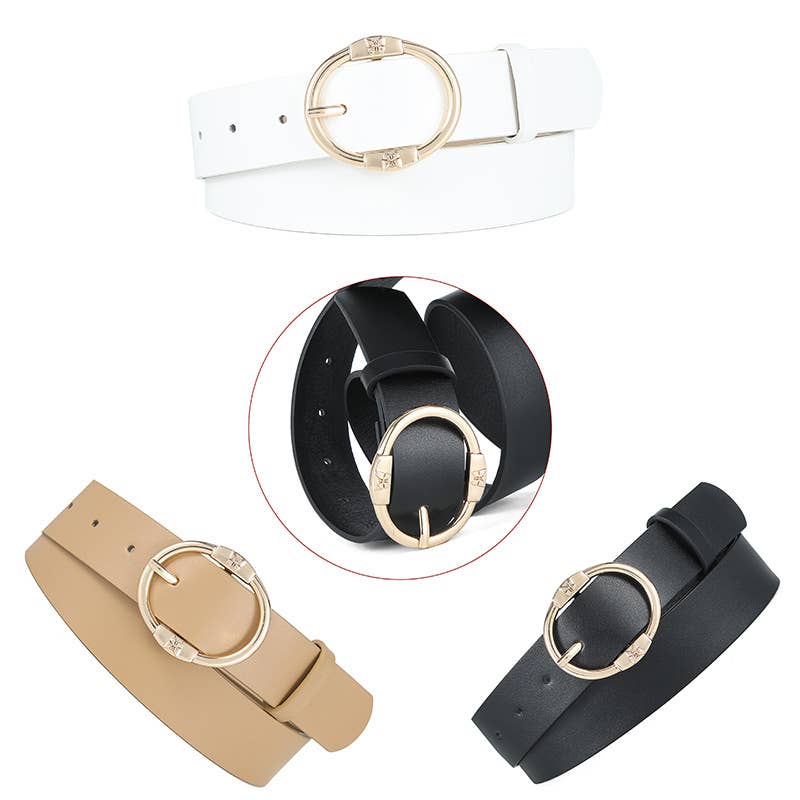 Slimming round pin buckle women's PU belt