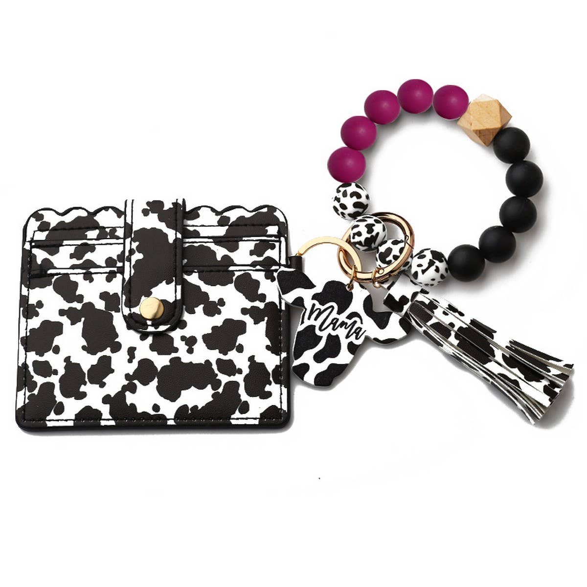 Men¡¯s Cow Print Wallet,Keychain with Silicone Beads_CWAB4994