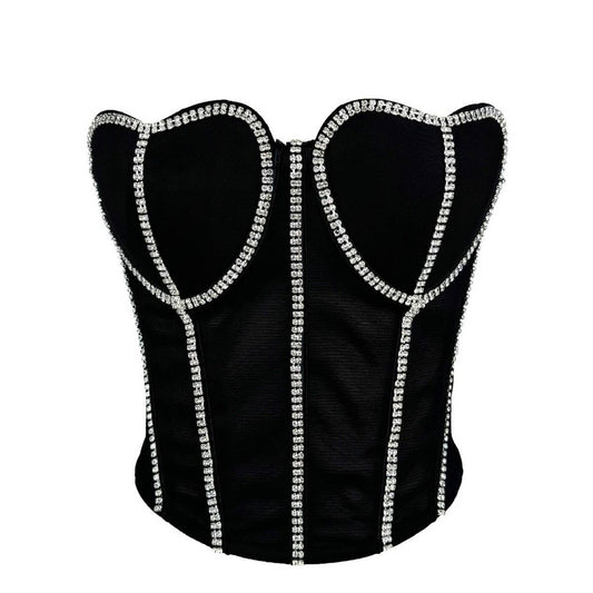 BLACK CHAIN STRAP VINTAGE HERRINGBONE CORSET_CWMM4148