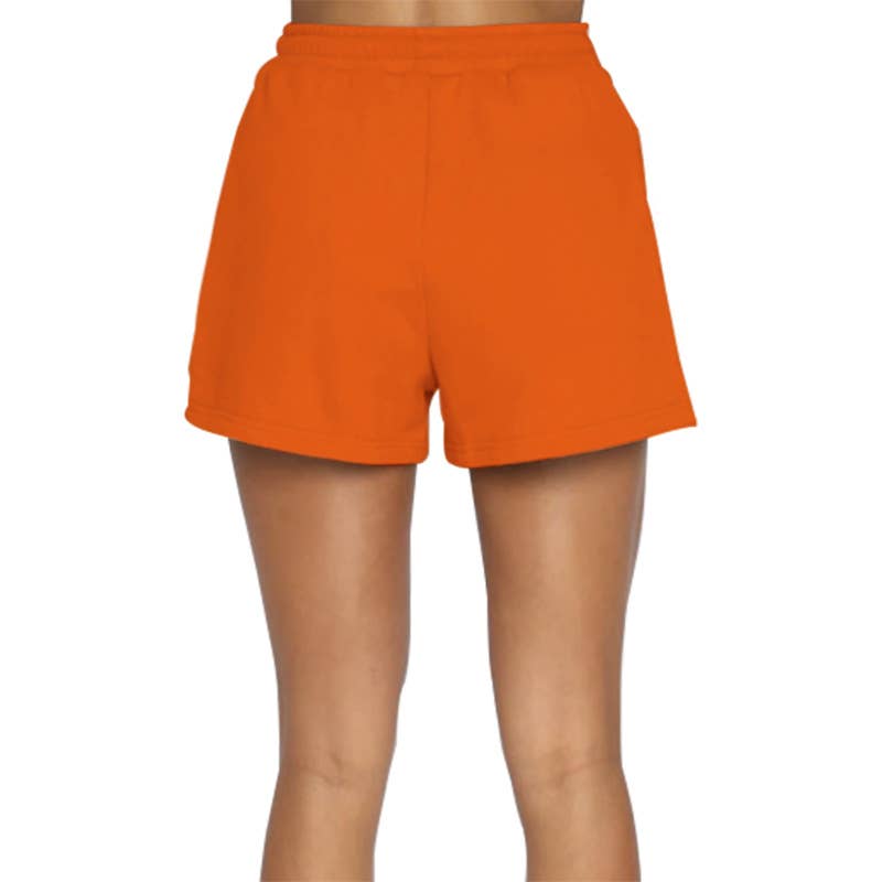 Pocket solid-color shorts and hoodie set