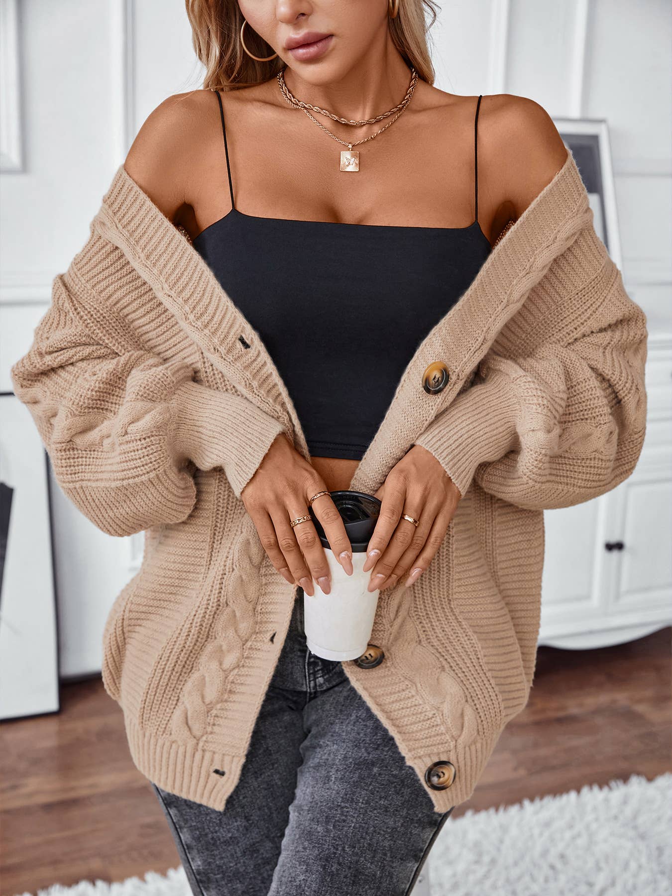 VINTAGE SINGLE-BREASTED LOOSE SWEATER JACKET
