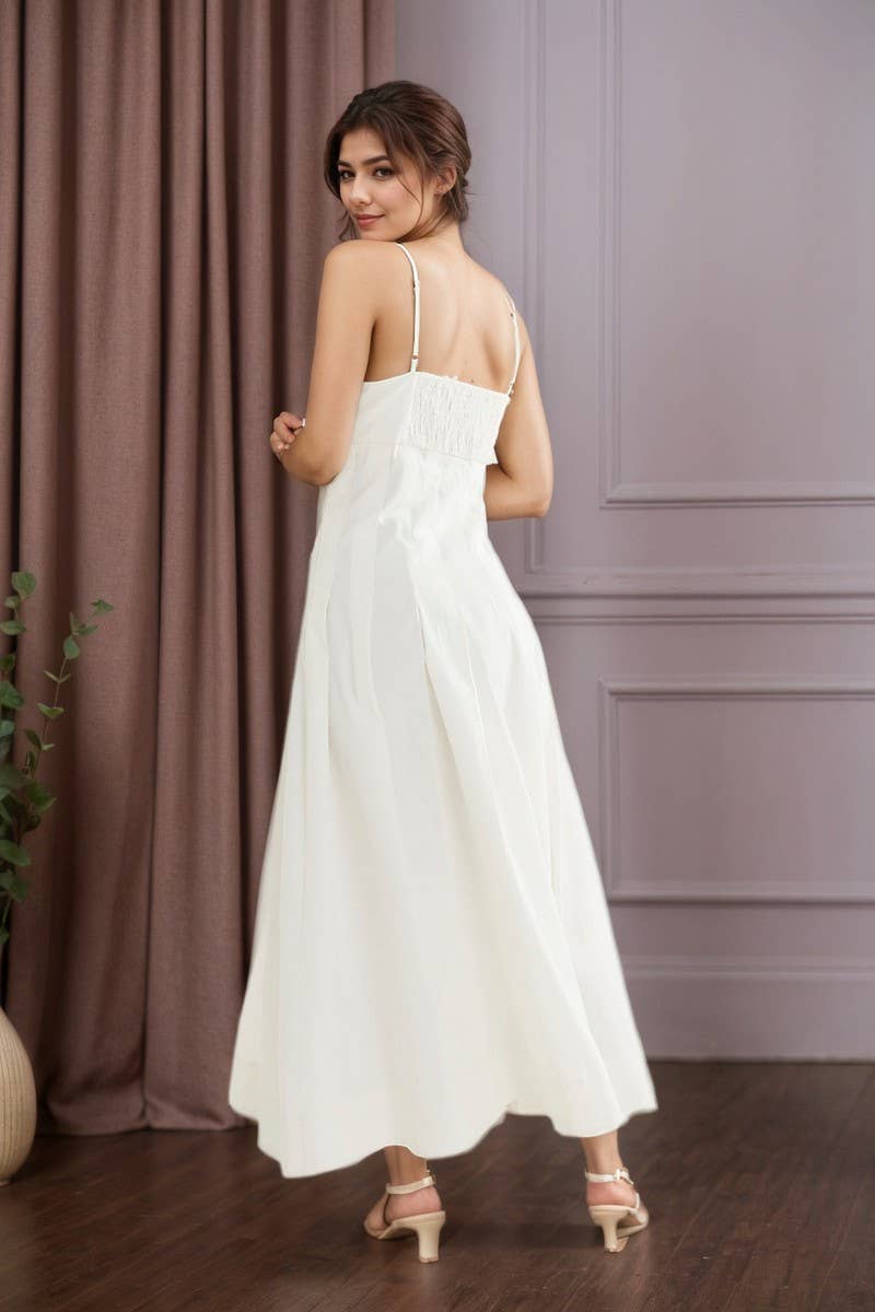 CWDMD6402_SLEEVELESS STRAP BUSTIER WAIST A-LINE MIDI DRESS